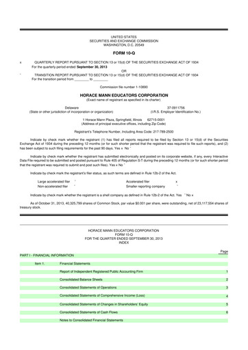 Vorschaubild Horace Mann Educators 10-Q Quartalsbericht 2013 