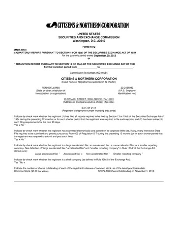 Thumbnail Citizens & Northern Corp 10-Q Quarterly Report FY2013 