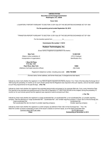 Thumbnail Hudson Technologies 10-Q Quarterly Report FY2013 