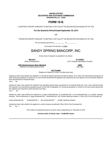 Thumbnail Sandy Spring Bank 10-Q Quarterly Report FY2013 