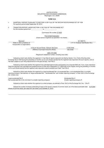 Thumbnail First United Corporation 10-Q Quarterly Report FY2013 