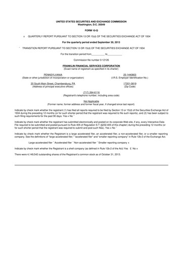 Thumbnail Franklin Financial Services Corporation 10-Q Quarterly Report FY2013 