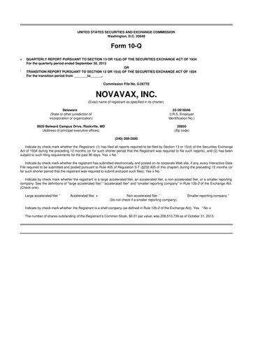 Thumbnail Novavax 10-Q Quarterly Report FY2013 
