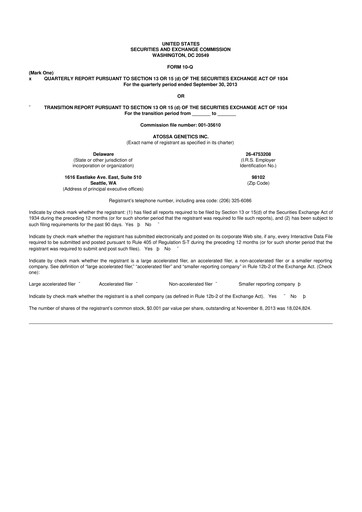 Thumbnail Atossa Therapeutics 10-Q Quarterly Report FY2013 