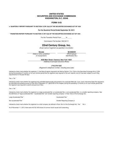 Thumbnail 22nd Century Group
 10-Q Quarterly Report FY2013 