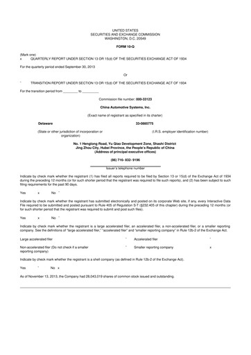 Vorschaubild China Automotive Systems 10-Q Quartalsbericht 2013 