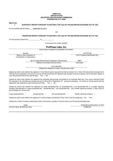 Vorschaubild ProPhase Labs 10-Q Quartalsbericht 2013 