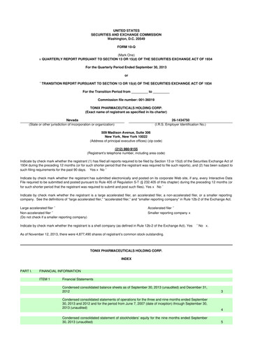 Thumbnail Tonix Pharmaceuticals 10-Q Quarterly Report FY2013 