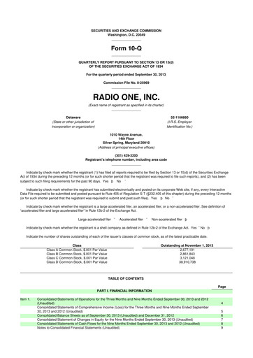 Thumbnail Urban One
 10-Q Quarterly Report FY2013 
