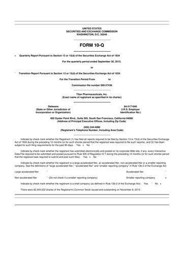 Thumbnail Titan Pharmaceuticals
 10-Q Quarterly Report FY2013 