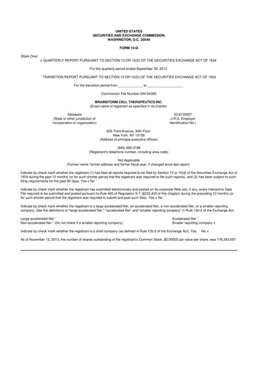 Thumbnail BrainStorm Cell Therapeutics 10-Q Quarterly Report FY2013 