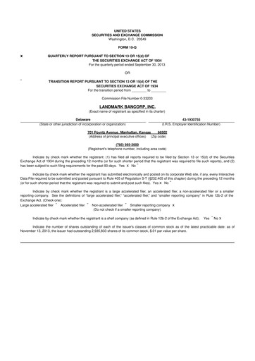 Miniature Landmark Bancorp 10-Q Rapport trimestriel 2013 