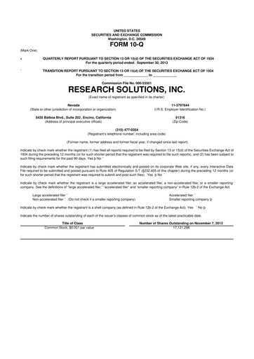 Miniature Research Solutions 10-Q Rapport trimestriel 2014 