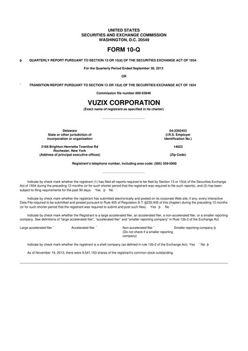 Thumbnail Vuzix
 10-Q Quarterly Report FY2013 