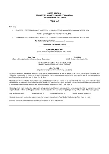 Thumbnail Foot Locker
 10-Q Quarterly Report FY2014 