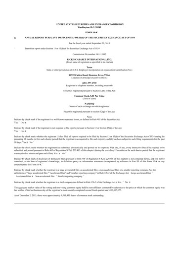 Thumbnail RCI Hospitality Holdings 10-K Annual Report 2013