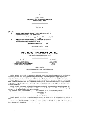 Thumbnail MSC Industrial Direct 10-Q Quarterly Report FY2014 