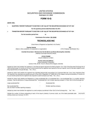 Miniature Tecnoglass 10-Q Rapport trimestriel 2014 