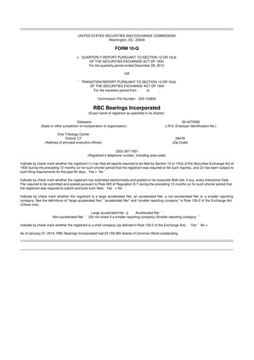 Thumbnail RBC Bearings 10-Q Quarterly Report FY2014 