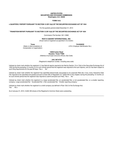 Thumbnail RCI Hospitality Holdings 10-Q Quarterly Report FY2014 