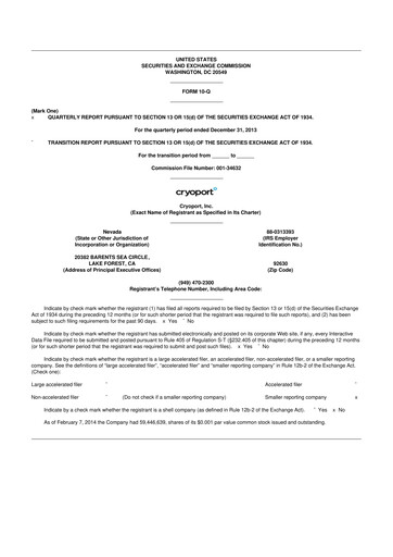 Thumbnail CryoPort 10-Q Quarterly Report FY2014 