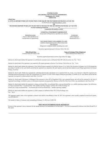 Thumbnail Citizens & Northern Corp 10-K Annual Report 2013