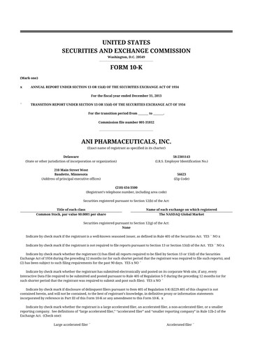 Thumbnail ANI Pharmaceuticals 10-K Annual Report 2013