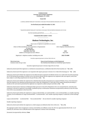 Thumbnail Hudson Technologies 10-K Annual Report 2013