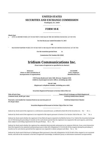 Thumbnail Iridium Communications 10-K Annual Report 2013