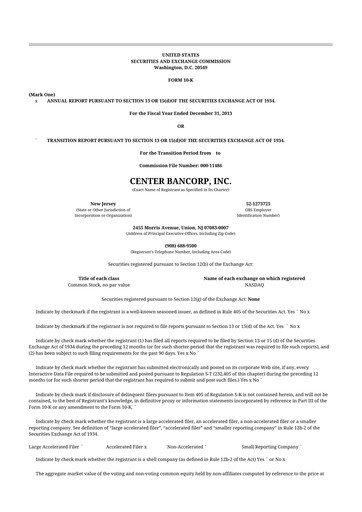 Miniature ConnectOne Bancorp 10-K Rapport annuel 2013