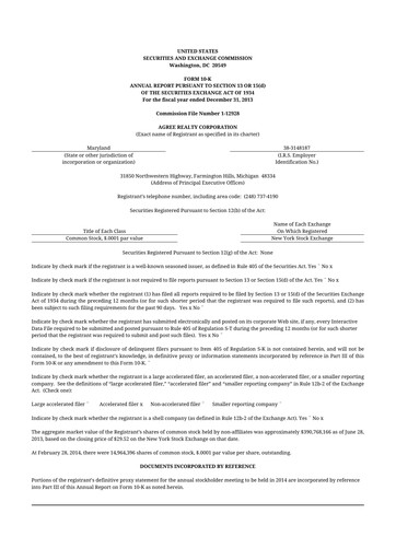 Thumbnail Agree Realty
 10-K Annual Report 2013