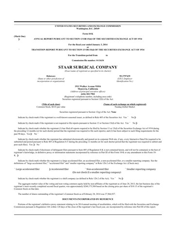 Thumbnail STAAR Surgical 10-K Annual Report 2013
