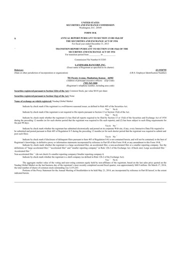 Thumbnail Landmark Bancorp 10-K Annual Report 2013