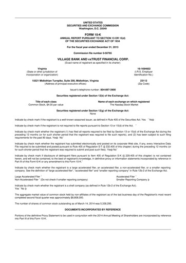 Thumbnail Village Bank and Trust Financial 10-K Annual Report 2013