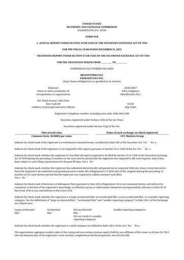 Thumbnail BrainStorm Cell Therapeutics 10-K Annual Report 2013