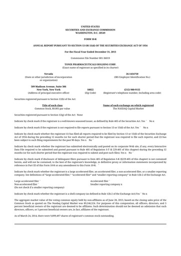 Vorschaubild Tonix Pharmaceuticals 10-K Jahresbericht 2013