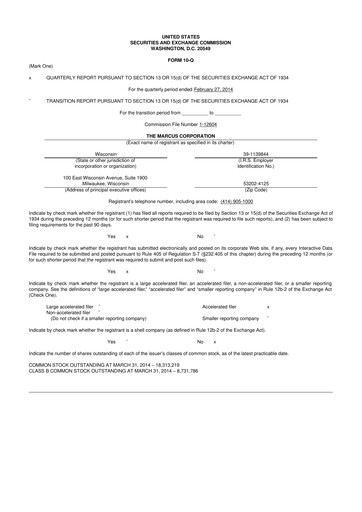 Thumbnail Marcus Corporation
 10-Q Quarterly Report FY2014 