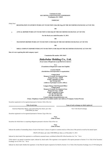 Thumbnail Jinko Solar 20-F Annual Report 2013