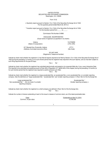 Thumbnail Escalade Sports 10-Q Quarterly Report FY2014 