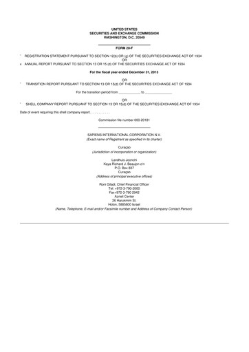 Thumbnail Sapiens International Corporation 20-F Annual Report 2013