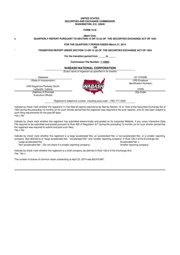 Thumbnail Wabash National
 10-Q Quarterly Report FY2014 