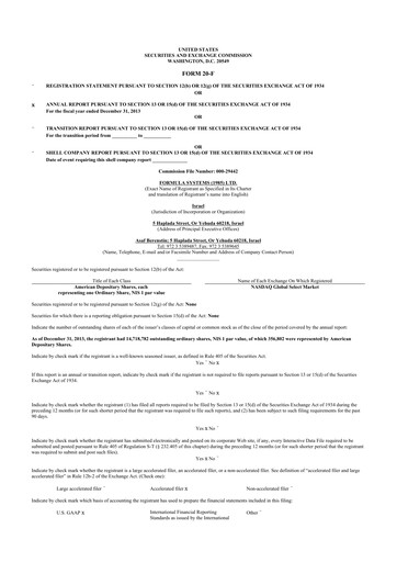 Thumbnail Formula Systems
 20-F Annual Report 2013
