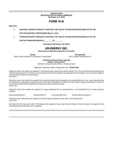 Thumbnail Ur-Energy 10-Q Quarterly Report FY2014 