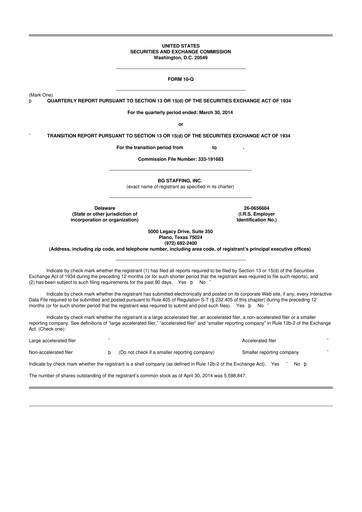 Thumbnail BG Staffing
 10-Q Quarterly Report FY2014 