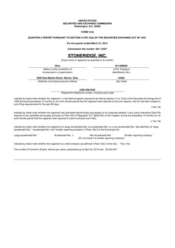 Thumbnail Stoneridge 10-Q Quarterly Report FY2014 