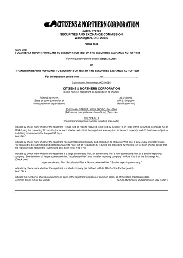 Thumbnail Citizens & Northern Corp 10-Q Quarterly Report FY2014 