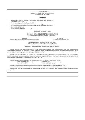 Vorschaubild Horace Mann Educators 10-Q Quartalsbericht 2014 