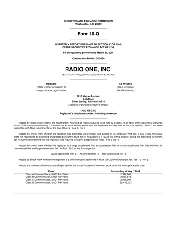 Thumbnail Urban One
 10-Q Quarterly Report FY2014 