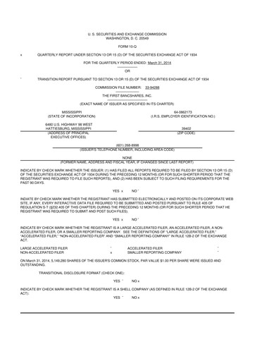 Thumbnail The First Bancshares 10-Q Quarterly Report FY2014 