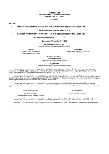 Thumbnail ANI Pharmaceuticals 10-Q Quarterly Report FY2014 